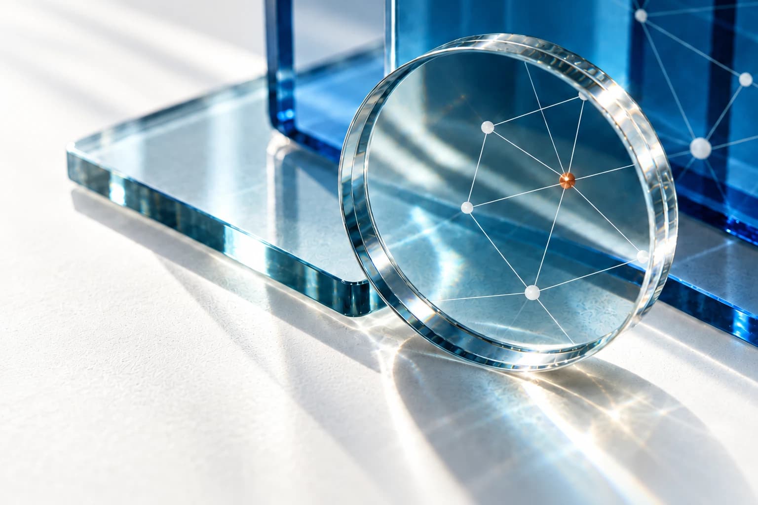 Concept illustration of an optical lens connecting evidence nodes.