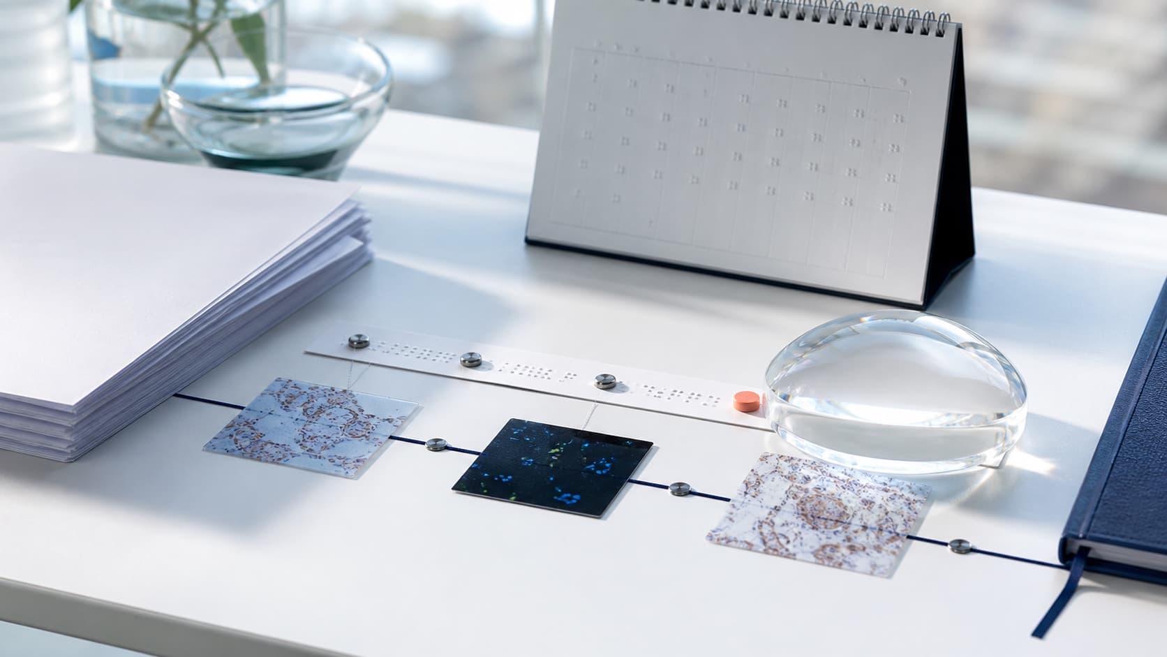 Concept illustration: a research desk with a calendar and evidence under review, not an actual office.
