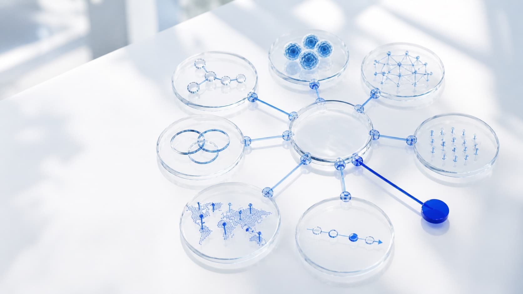 Concept illustration: clinical evidence lenses connected around one decision.